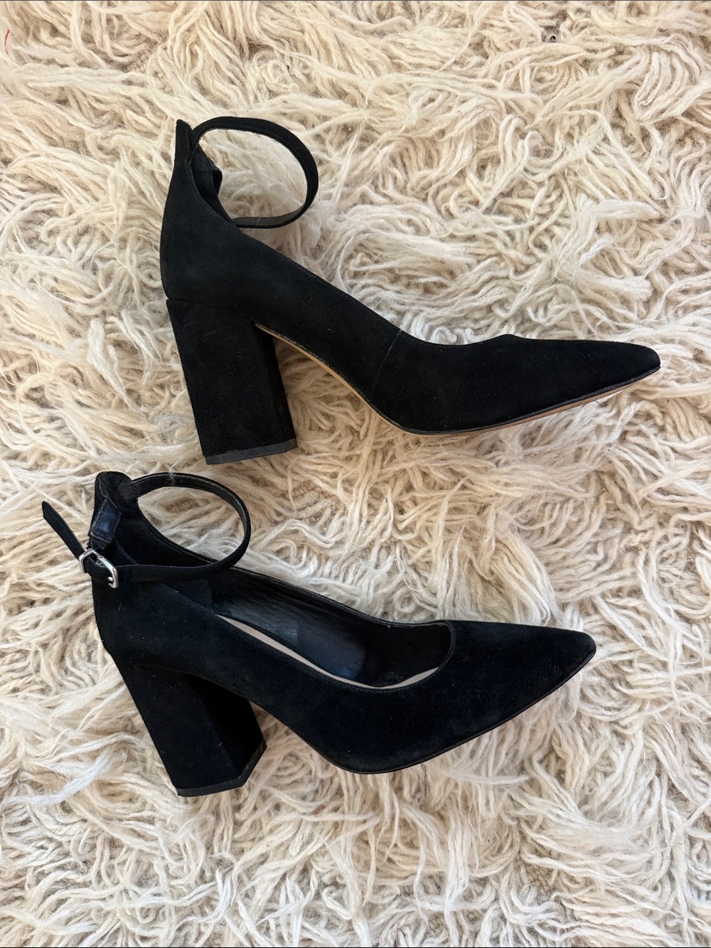 Saks Fifth Avenue Black Suede Ankle-Strap Block Heels